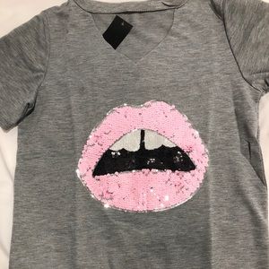NWT Nasty Gal Sequined Lips Top